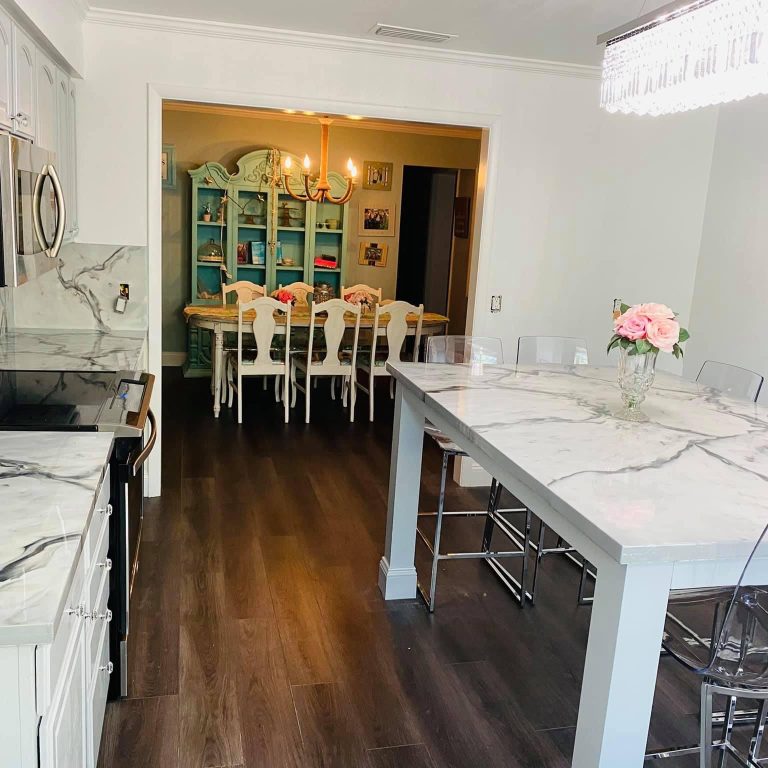 kitchen with island and sink countertops